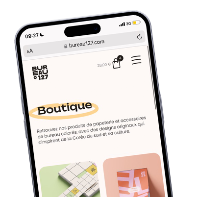 Photo du site mobile de la boutique de papeterie colorée Bureau 127